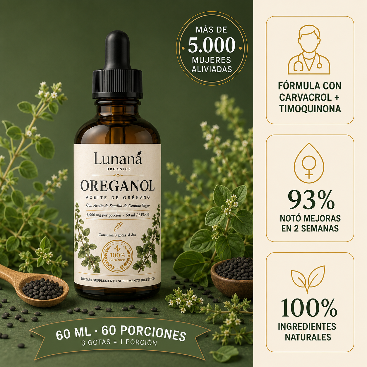 Lunaná Organics - Suplemento en gotas para hinchazón crónica y salud digestiva.